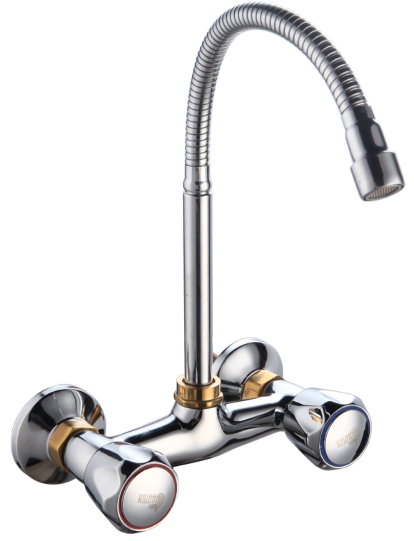  Double Handle Wall Mounted Spring Kitchen Mixer 